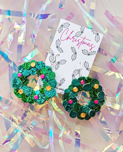 Bold and Beautiful Christmas Wreath Hoop Earrings