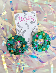 Bold and Beautiful Christmas Wreath Hoop Earrings