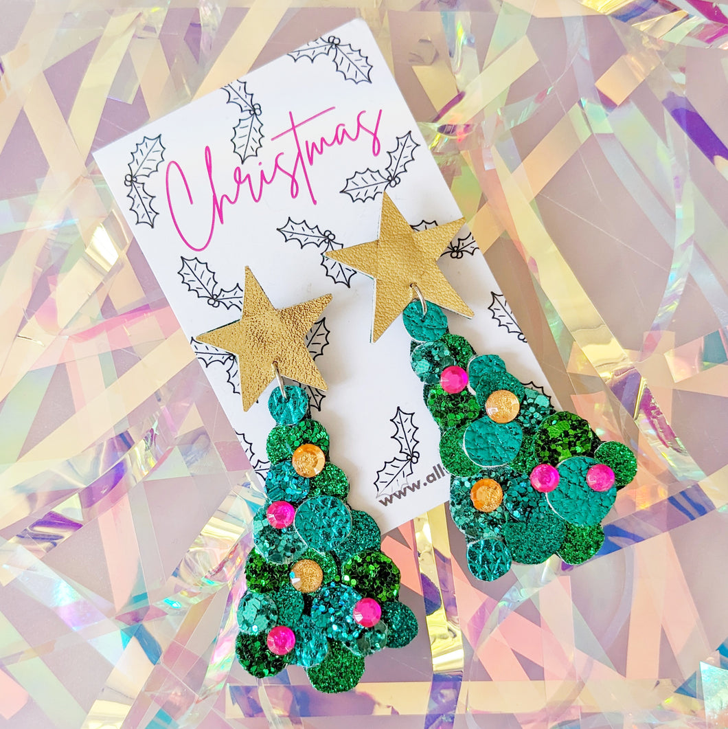 Bold and Bright Christmas Tree Earrings