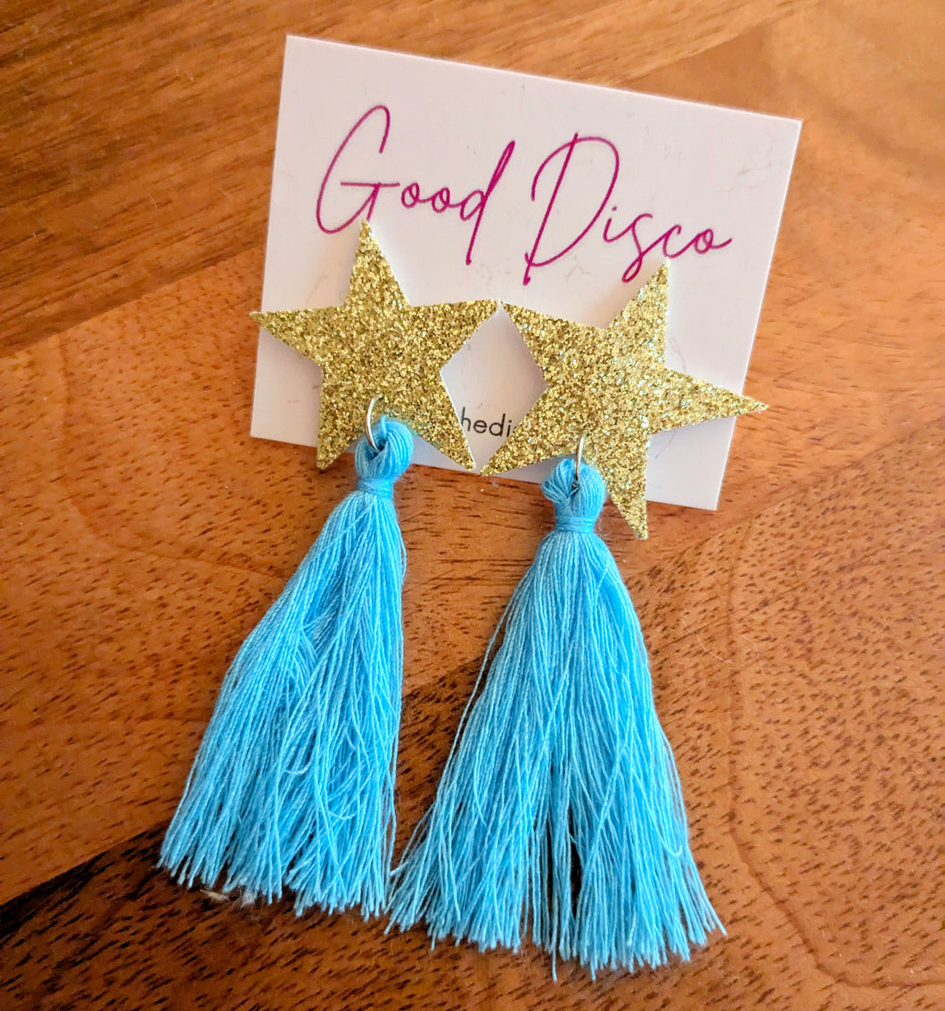 Star Tassel Earrings - Blue