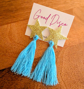 Star Tassel Earrings - Blue