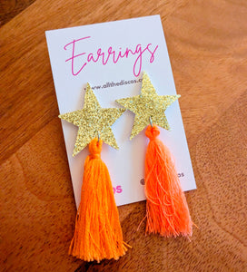 Star Tassel Stud Earrings - Orange