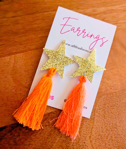 Star Tassel Stud Earrings - Orange