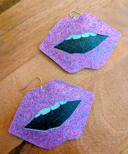 Disco Lip Earrings - Purple