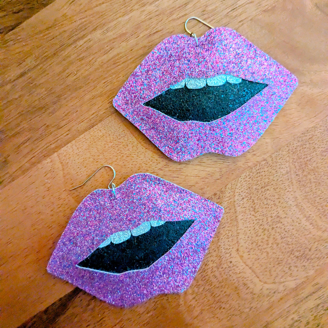 Disco Lip Earrings - Purple