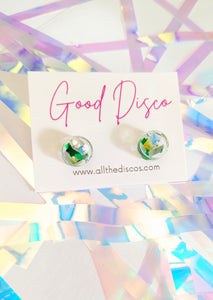 Tinsel Confetti Tiny Stud Earrings - Greens
