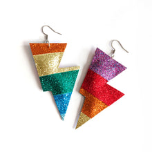 Load image into Gallery viewer, Rainbow Disco Bolt Lightning Bolt Earrings
