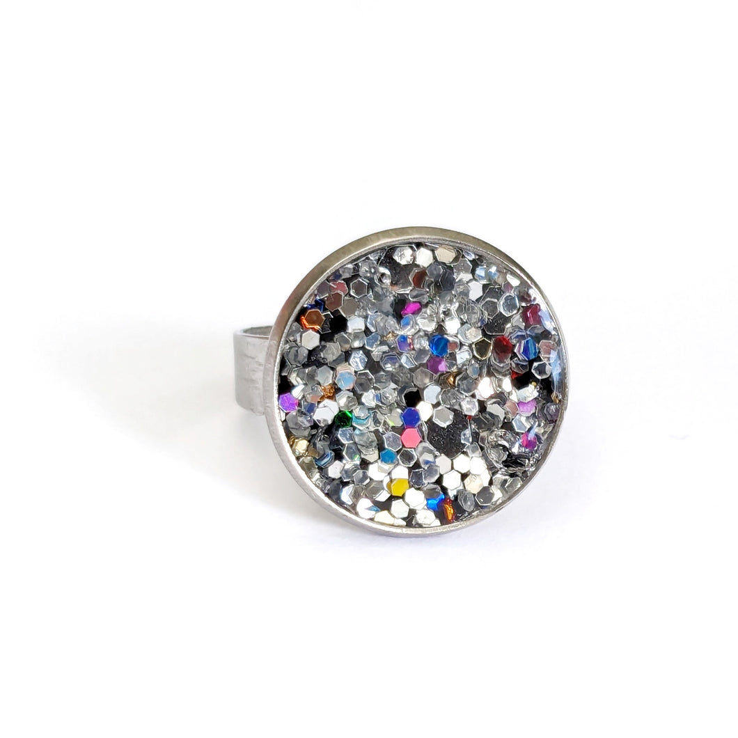 Statement Disc Ring - Crushed Pearl Silver