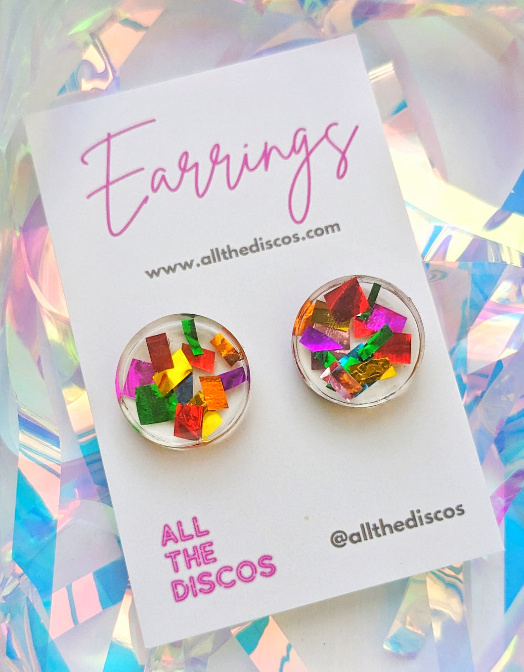 Tinsel Confetti Small Stud Earrings - Rainbow