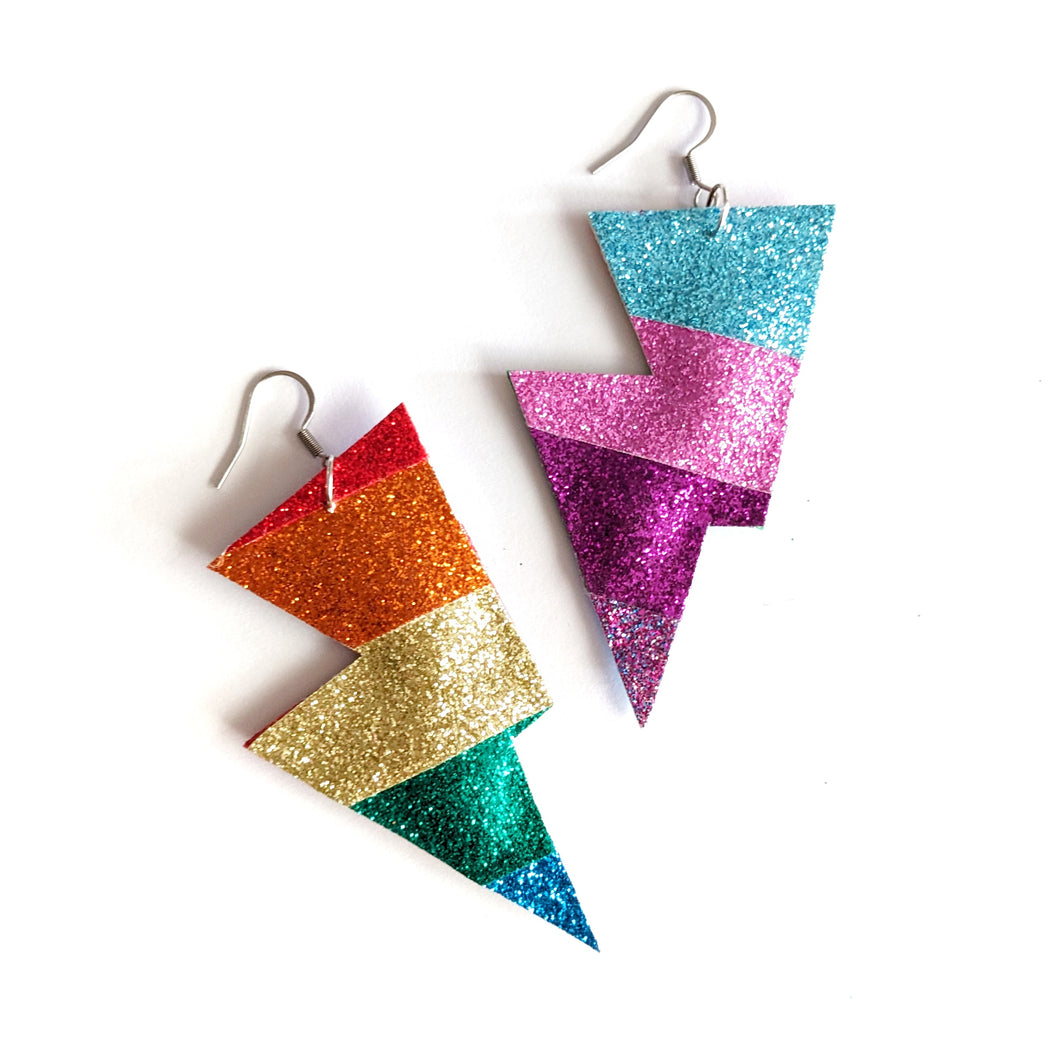 Rainbow Disco Bolt Lightning Bolt Earrings