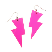 Load image into Gallery viewer, Neon Pink Jelly - Mini Disco Bolts Lightning Bolt Earrings
