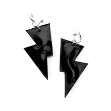 Load image into Gallery viewer, Black Patent Leatherette - Disco Bolt Lightning Bolt Earrings

