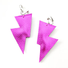 Load image into Gallery viewer, Pink Metallic leatherette - Disco Bolt Lightning Bolt Earrings
