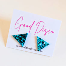 Load image into Gallery viewer, Good Disco Collection - Triangle Stud Earrings - Turquoise Glitter

