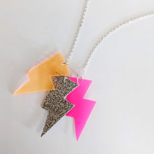 Load image into Gallery viewer, Disco Bolt Triple Bolt Pendant Necklace - Orange, Silver and Pink
