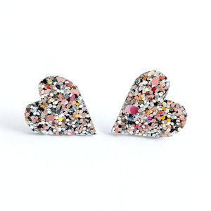 Good Disco Heart Earrings (Choose your backs) - Crushed Pearl Silver